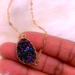 Purple/blue/green druzy pendant with chain